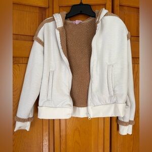 Jcpenney Cream and Brown Sherpa-Lined Zip Hoodie Sweater